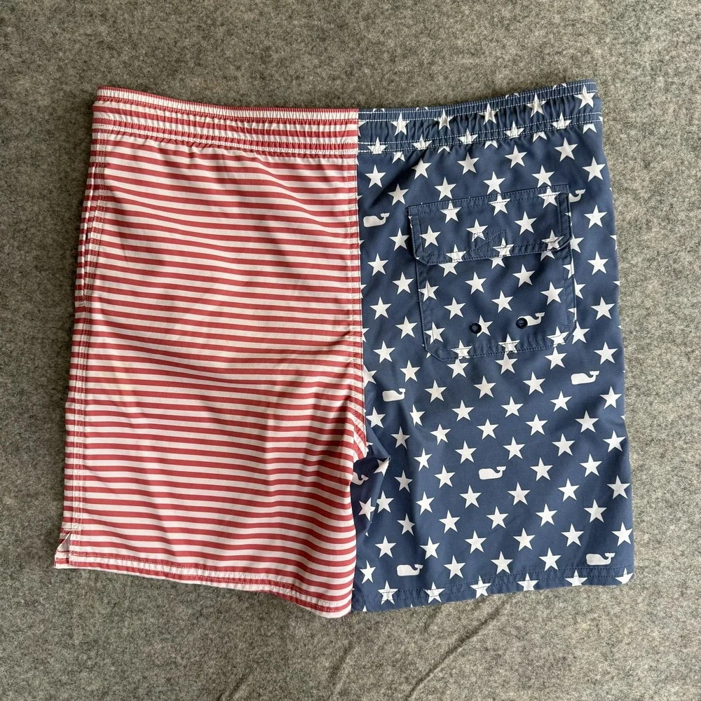 Vineyard Vines Shorts Youth Large USA Stars Stripes‎ Patriotic Swim Trunks Lined